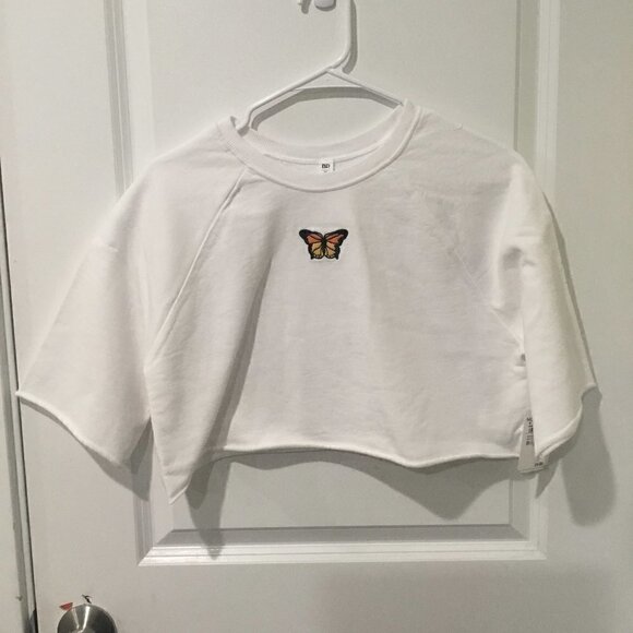 Bp White Butterfly Casual Crop Top - Picture 1 of 3